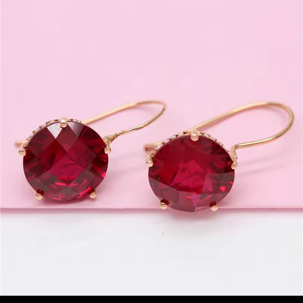 585/14k Rose Gold Drop Earrings with Ruby Red Zirconia